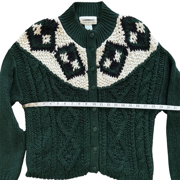 Vintage Jamie Scott Hand Knit Cardigan Fair Isle Cable Knit Sweater L - Picture 7 of 10